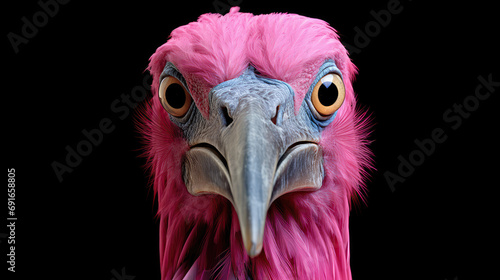 Generative AI image of a Pink Feathered Flamingo with Intense Gaze photo