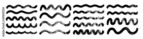 Brush-drawn bold wavy lines collection. Various curved stripes and wavy strokes.