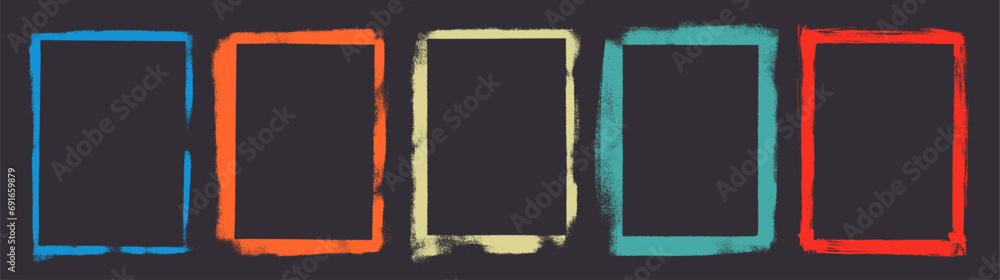 Hand drawn colorful grunge frames with distress damaged edge. Vector grunge frames for photo collages. - obrazy, fototapety, plakaty 