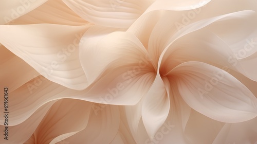 An artistic and delicate arrangement of abstract flower petals, bathed in soft beige hues that evoke a sense of calm and beauty, embodying the principles of aesthetic minimalism.