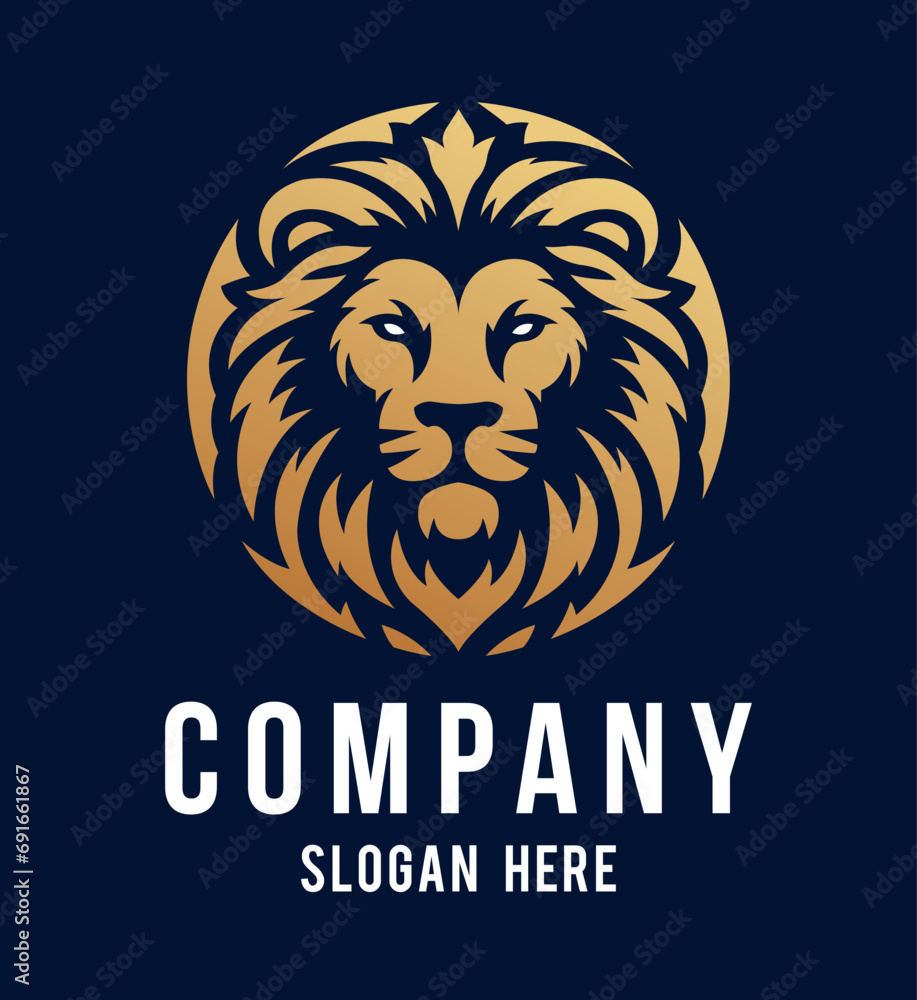 Lion face front view vector art image business company logo template, brand identity logotype on white and dark backgrounds. Lion face front view vector art image business company logo template, brand identity logotype on white and dark backgrounds.