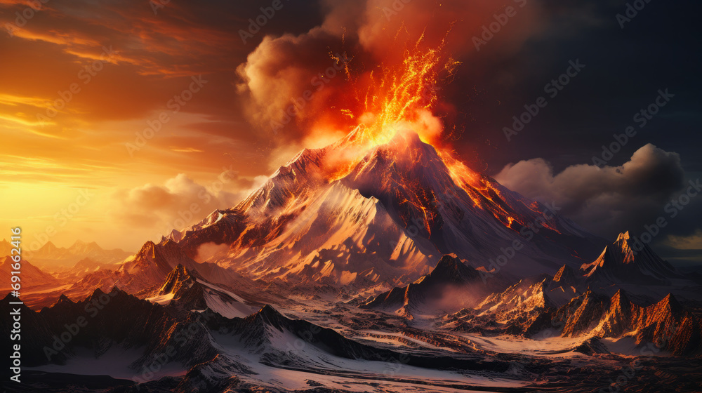 Fototapeta premium Active volcano on Kamchatka with the flowing lava.