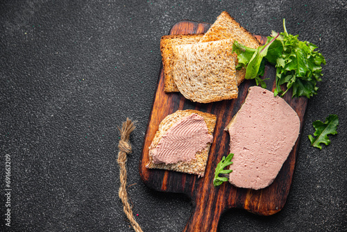 pate foie gras poultry liver cooking appetizer meal food snack on the table copy space food background rustic top view photo