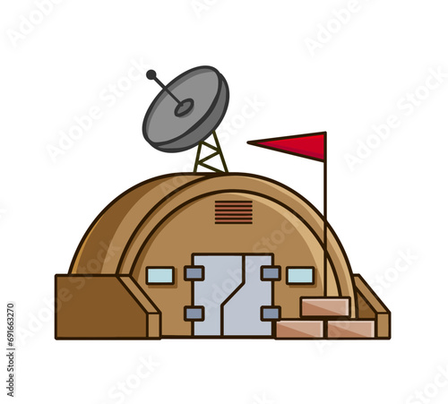 Military base. Army post. Protective building. Modern military camp. Flat cartoon isolated on white background