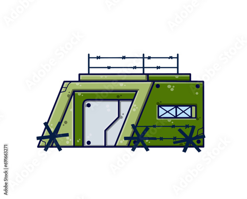 Military base. Army post. Protective building. Modern military camp. Flat cartoon isolated on white background
