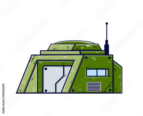 Military base. Army post. Protective building. Modern military camp. Flat cartoon isolated on white background