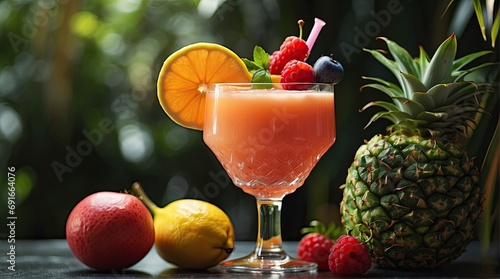 tropical drink with tropical fruits, tropical coctail,  photo