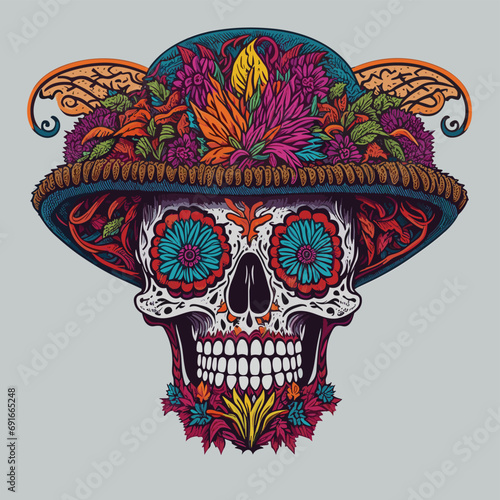 2d vector illustration colorful Mexican death festival