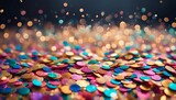 colorful abstract glitter confetti bokeh background, Christmas sequins bokeh background. Blur glitter confetti texture. New year iridescent empty template. Winter sparkling pattern. ai abstract card	