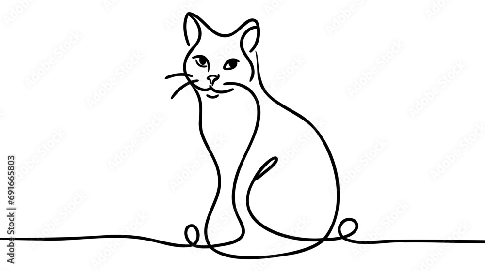 Cat one line drawing art. Abstract pet logo. Vector illustration