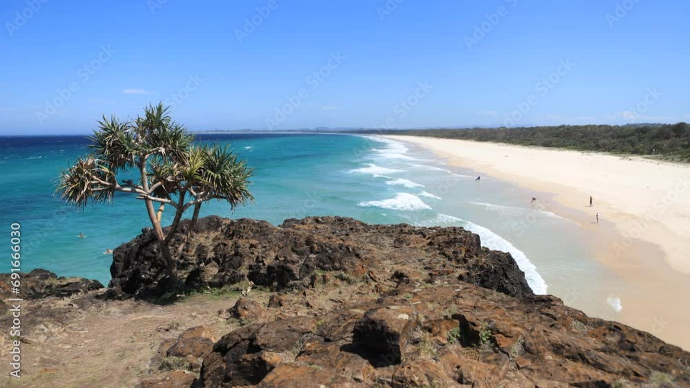 Time-lapse of panoramic Australian beach with iconic Pandanus tree Time-lapse of panoramic Australian beach with iconic Pandanus tree