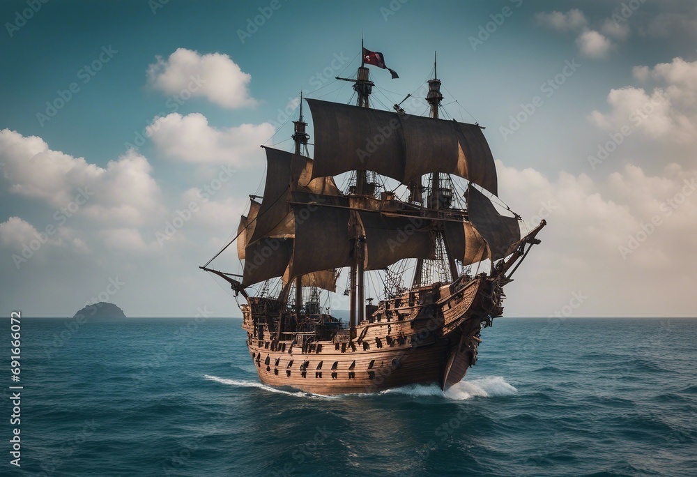 Naklejka premium Ancient pirate ship on transparent background