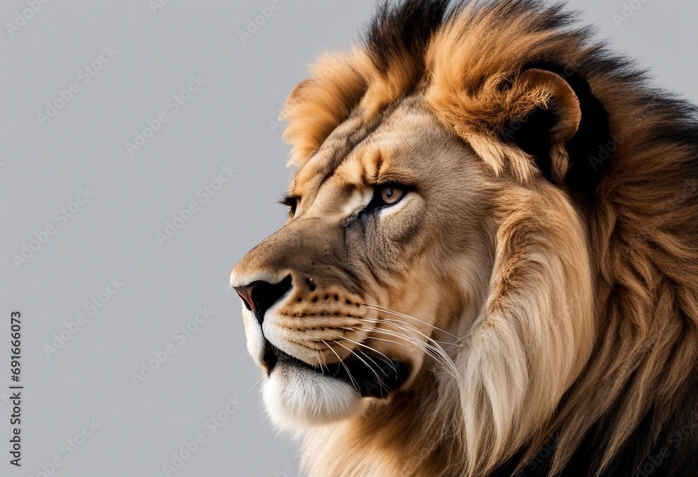 Angry Lion Side View Face Shot Isolated on Transparent Background
