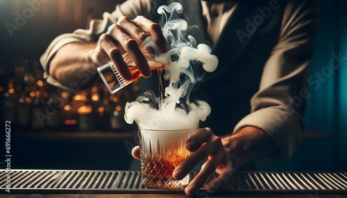 Cocktail explosif dans les mains du barman photo