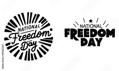 Collection of National Freedom Day inscription. Set of handwriting text National Freedom Day black banner. Hand drawn vector art.

