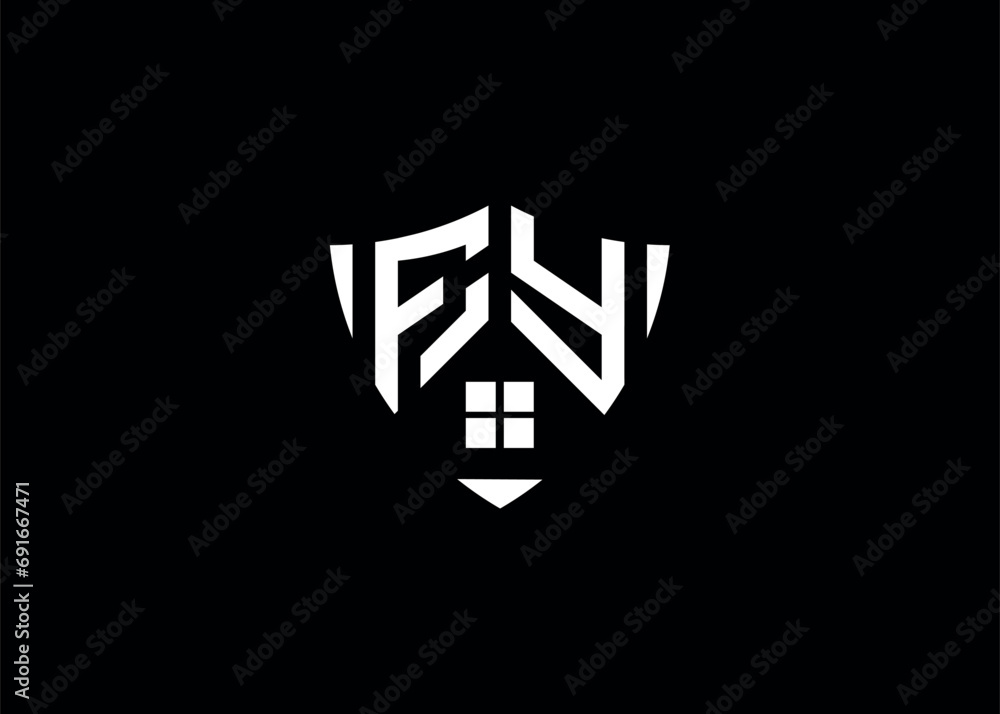 Obraz premium Real estate letter FY shield shape logo and house building vector template