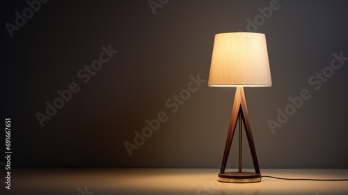  a lamp with a wooden base and a white shade on the top of the lamp is a white shade on the bottom of the lamp, and a white shade on the top of the lamp. photo