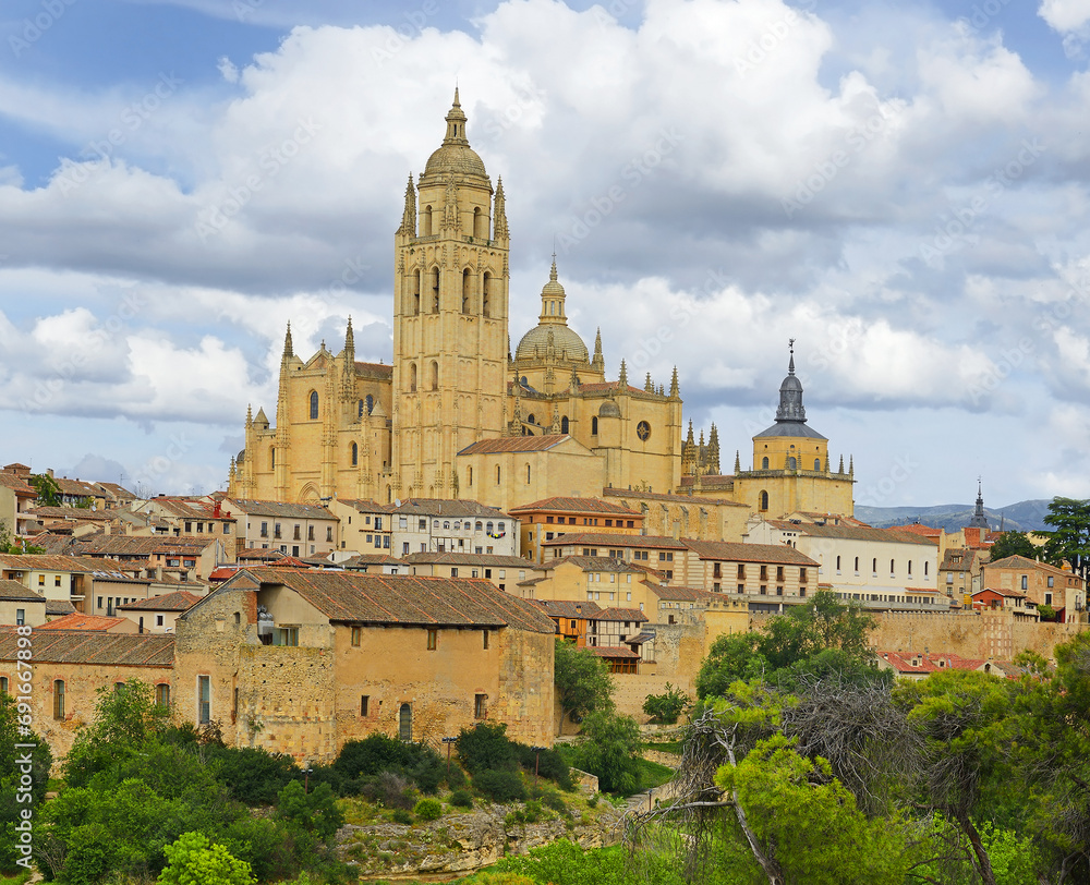 Segovia, Spain. The historic city of Segovia skyline with Catedral de
