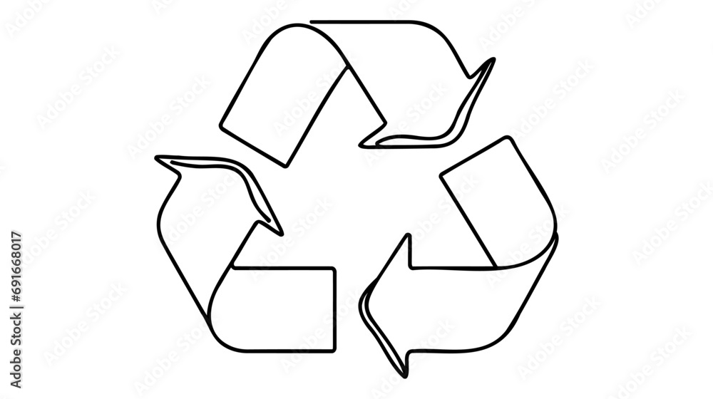 Continuous one line drawing recycling symbol. Recycling linear icon. Ecology concept. Vector illustration. Continuous one line drawing recycling symbol. Recycling linear icon. Ecology concept. Vector illustration.