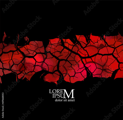 Horizontal red background with cracks. hand drawing. Not AI . Vector illustration