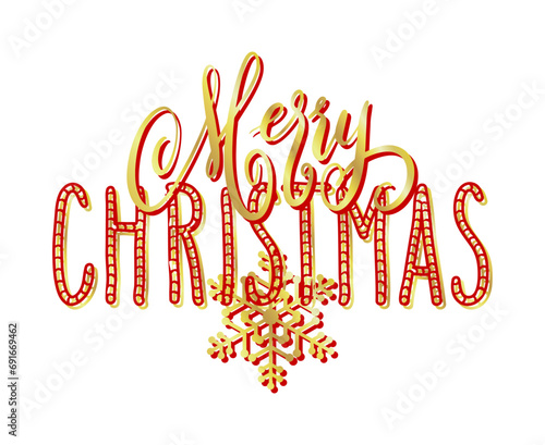 Handwritten Christmas greetings, modern festive calligraphy lettering in golden and red over white. Holiday season design element illustration.