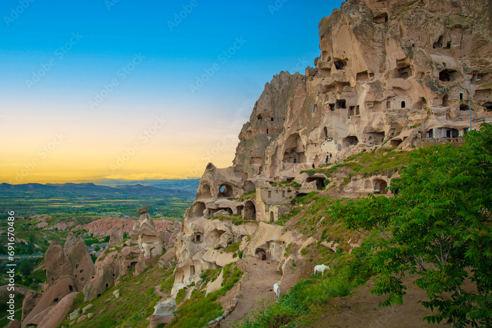 Uchisar Castle panoramic view Cappadocia destination in Turkey