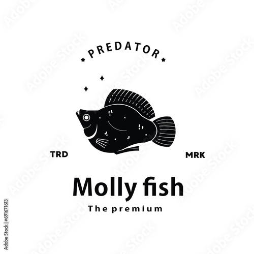 vintage retro hipster molly fish logo vector outline silhouette art icon