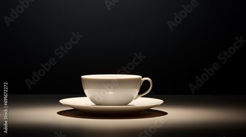  a white coffee cup sitting on top of a saucer on top of a saucer on a saucer on top of a saucer on a black table.