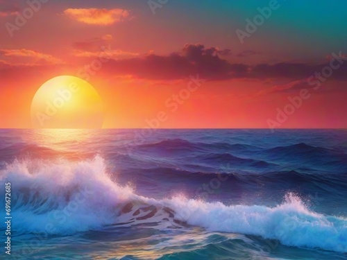 Fantasy sunset over ocean or sea.