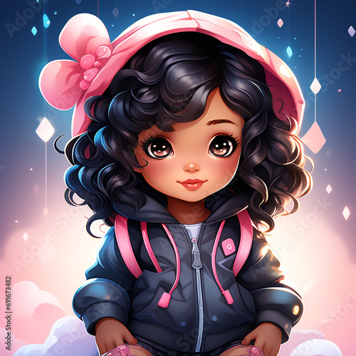 A little African girl wearing hoodie with night background