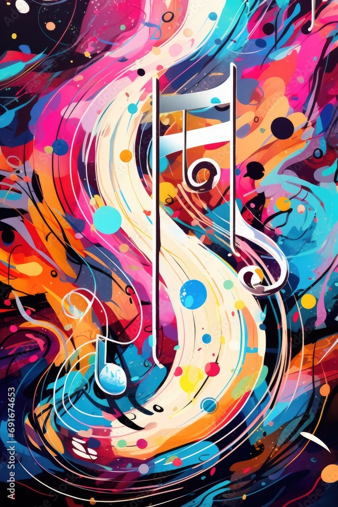 A painting of a musical note on a vibrant and vibrant background. Perfect for music-related projects and designs