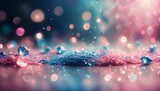 blue and pink abstract glitter confetti bokeh background, Christmas sequins bokeh background. Blur glitter confetti texture. New year iridescent empty template. Winter sparkling pattern. 