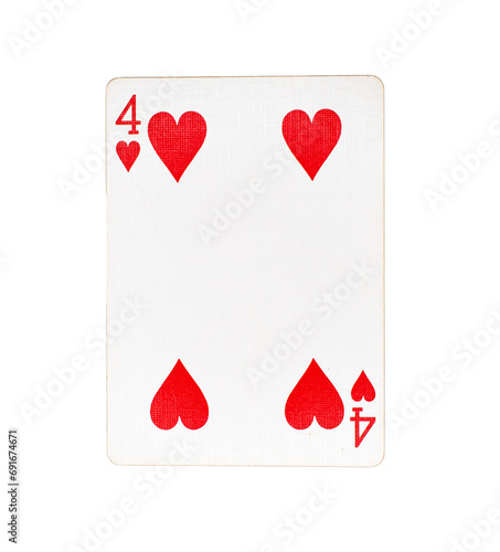 four of hearts playing card on a transparent background 