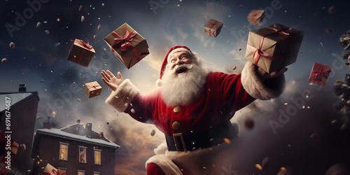 Weihnachtsmann verteilt Geschenke am Heiligabend photo
