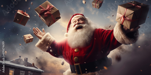 Weihnachtsmann verteilt Geschenke am Heiligabend