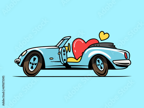 Car doodle valentine's day vector. Color Line art.