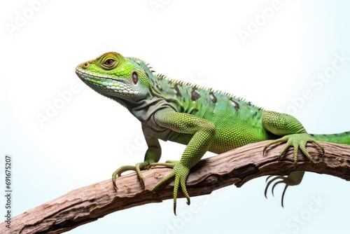 A green lizard perched on a tree branch. Perfect for nature enthusiasts and reptile lovers © Fotograf