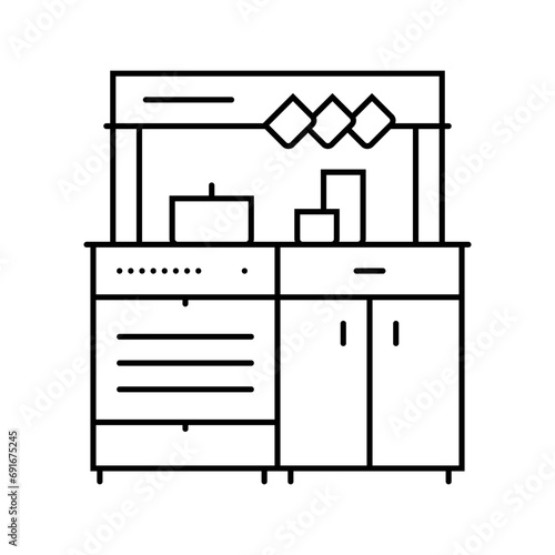 play kitchen toy child game line icon vector. play kitchen toy child game sign. isolated contour symbol black illustration
