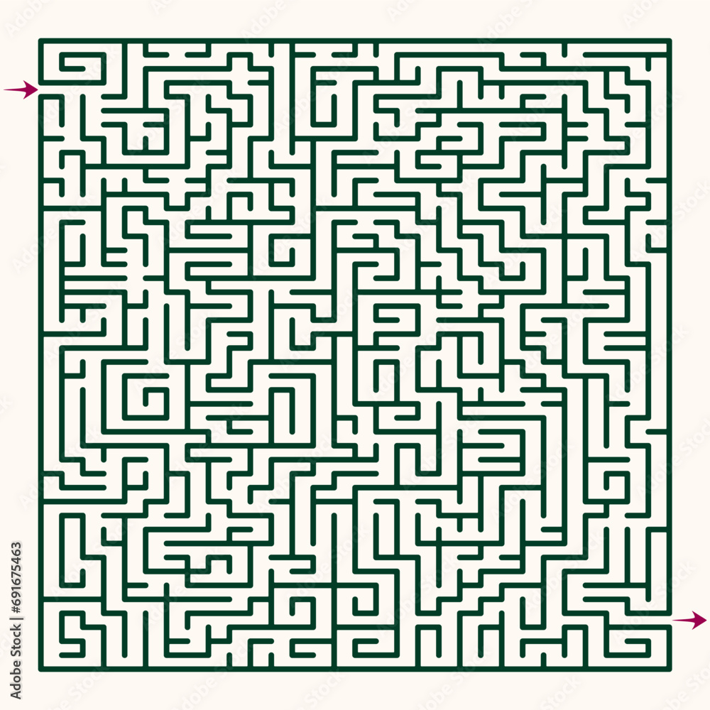 Labyrinth vector graphic. Square shape maze (labyrinth) game illustration. Labyrinth vector graphic. Square shape maze (labyrinth) game illustration.