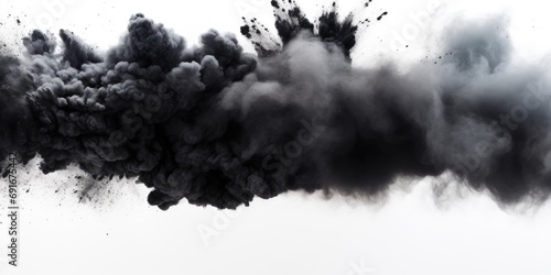 Black smoke billowing out against a white background. Suitable for various uses