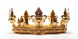 A regal gold crown placed on a clean white background. Ideal for use in royalty-themed designs or to symbolize power and authority