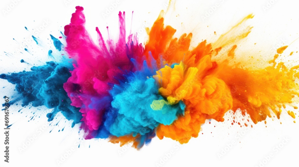 Colorful explosion of paint on a white background. Can be used for artistic, creative, or abstract concepts