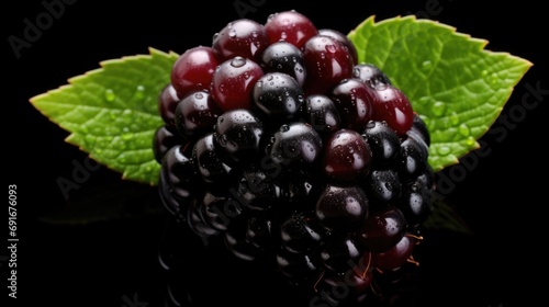 A close-up shot of a blackberry with a leaf. Perfect for food and agriculture-related projects