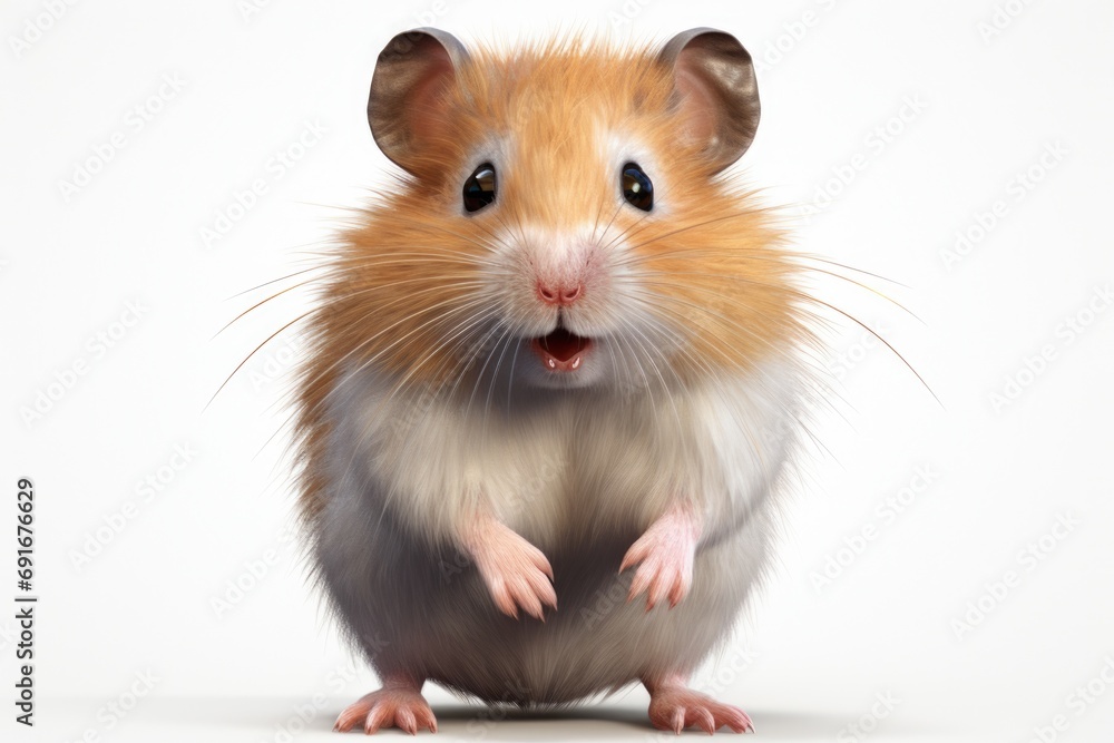 A cute brown and white hamster standing upright on its hind legs. This image can be used to depict curiosity, alertness, or small animal behavior A cute brown and white hamster standing upright on its hind legs. This image can be used to depict curiosity, alertness, or small animal behavior