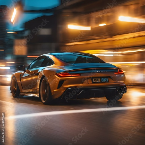 Car zooming past with motion blur, creating a sense of speed and a flash of movement © tik
