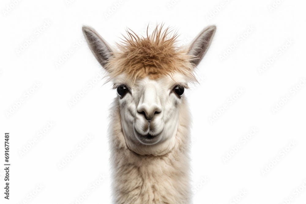 A close-up photograph of a llama looking directly at the camera. Suitable for animal-themed designs and nature-related projects