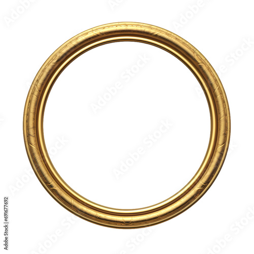 Golden round frame isolated on transparent background