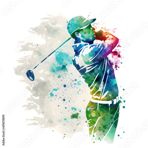 watercolor golfer with club