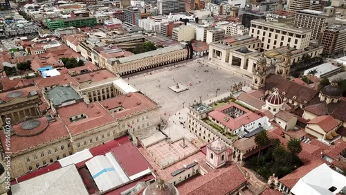 Aerial drone shot of Plaza de Bolivar near Bogota downtown in Colombia, Latin America. Bolivar Square. High quality 4k footage. photo