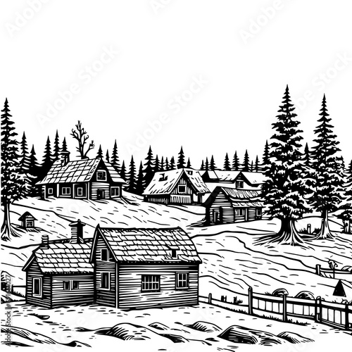 Traditional Russian Village in Winter